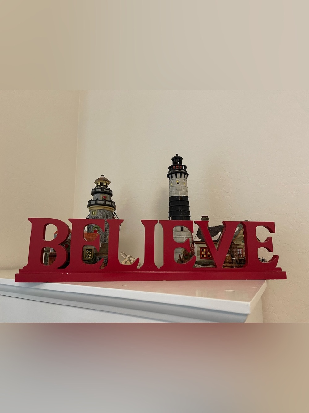 Festive Red 'BELIEVE' Holiday Tabletop Accent